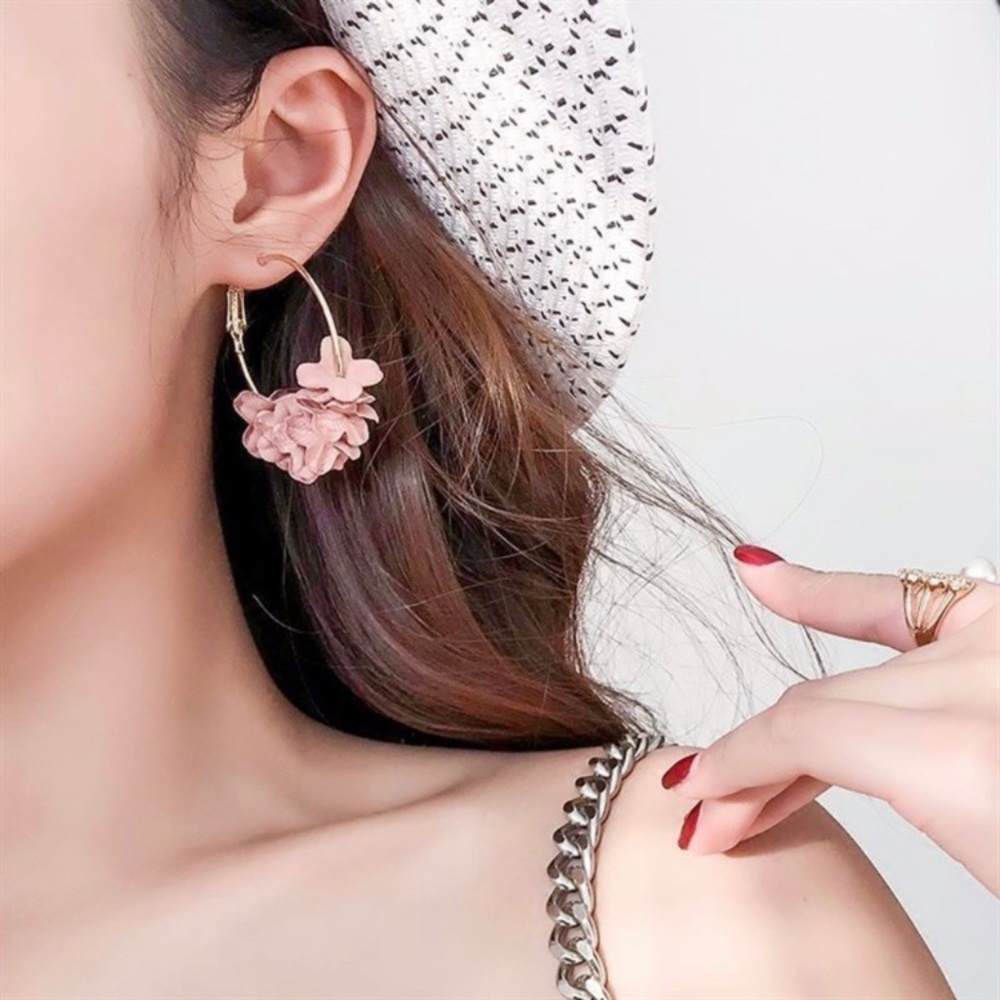 Fabric Flower Cloth Hoop Earrings (1 pair) - Picture 8 of 11